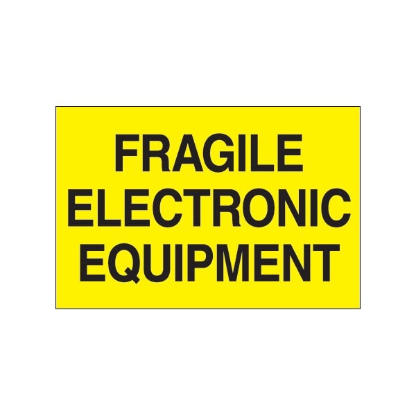 Bsc Preferred 2 x 3'' - ''Fragile - Electronic Equipment'' Fluorescent Yellow Labels BUY00024090 - main